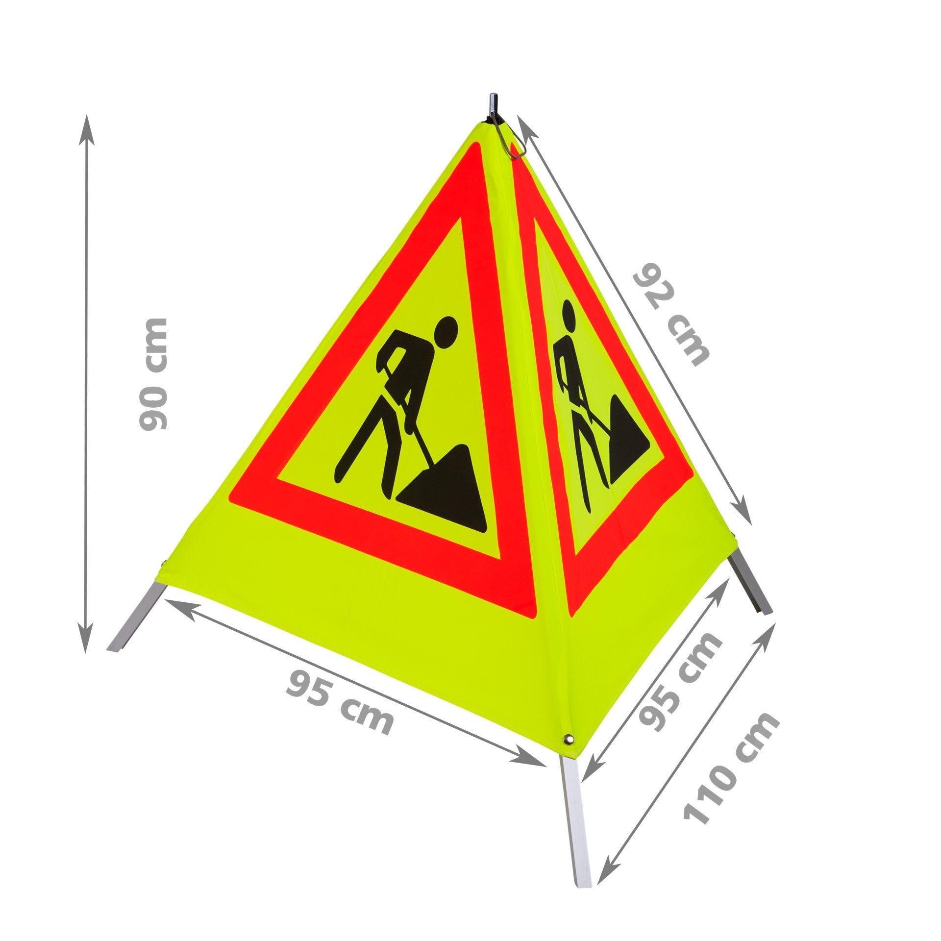 NESTLE Warnpyramide 90 cm, Schaufelmann (VZ123), gelb retroreflektierend, mit Mittelfuß NESTLE Warnpyramide 90 cm, Schaufelmann (VZ123), gelb retroreflektierend, mit Mittelfuß